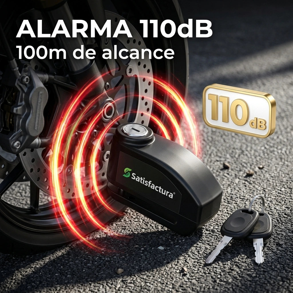 Candado de Disco con Alarma 110dB · Antirrobo para Moto, Bici y Patín Eléctrico