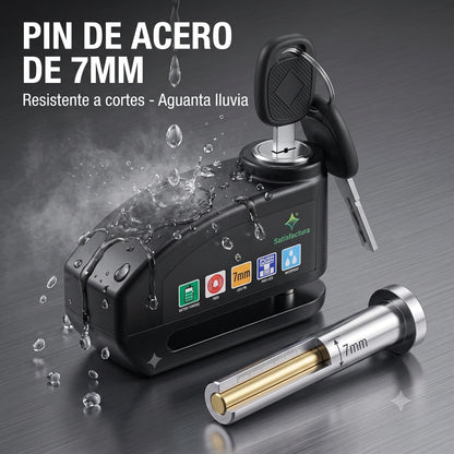 Candado de Disco con Alarma 110dB · Antirrobo para Moto, Bici y Patín Eléctrico