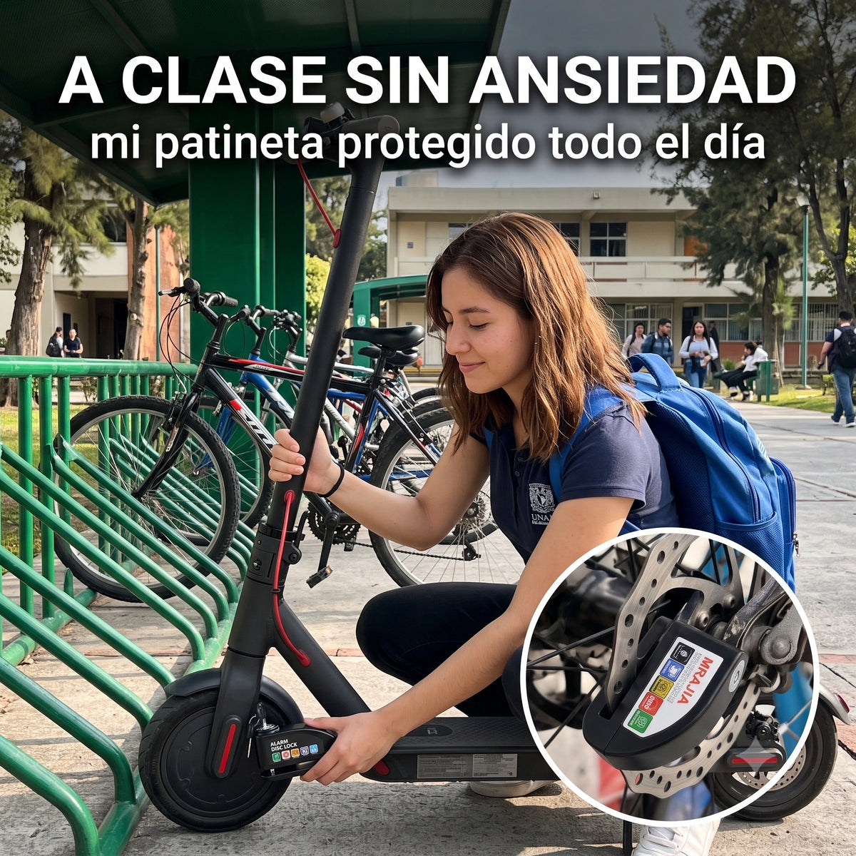 Candado de Disco con Alarma 110dB · Antirrobo para Moto, Bici y Patín Eléctrico