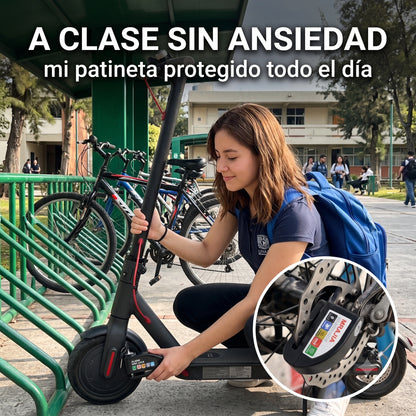 Candado de Disco con Alarma 110dB · Antirrobo para Moto, Bici y Patín Eléctrico